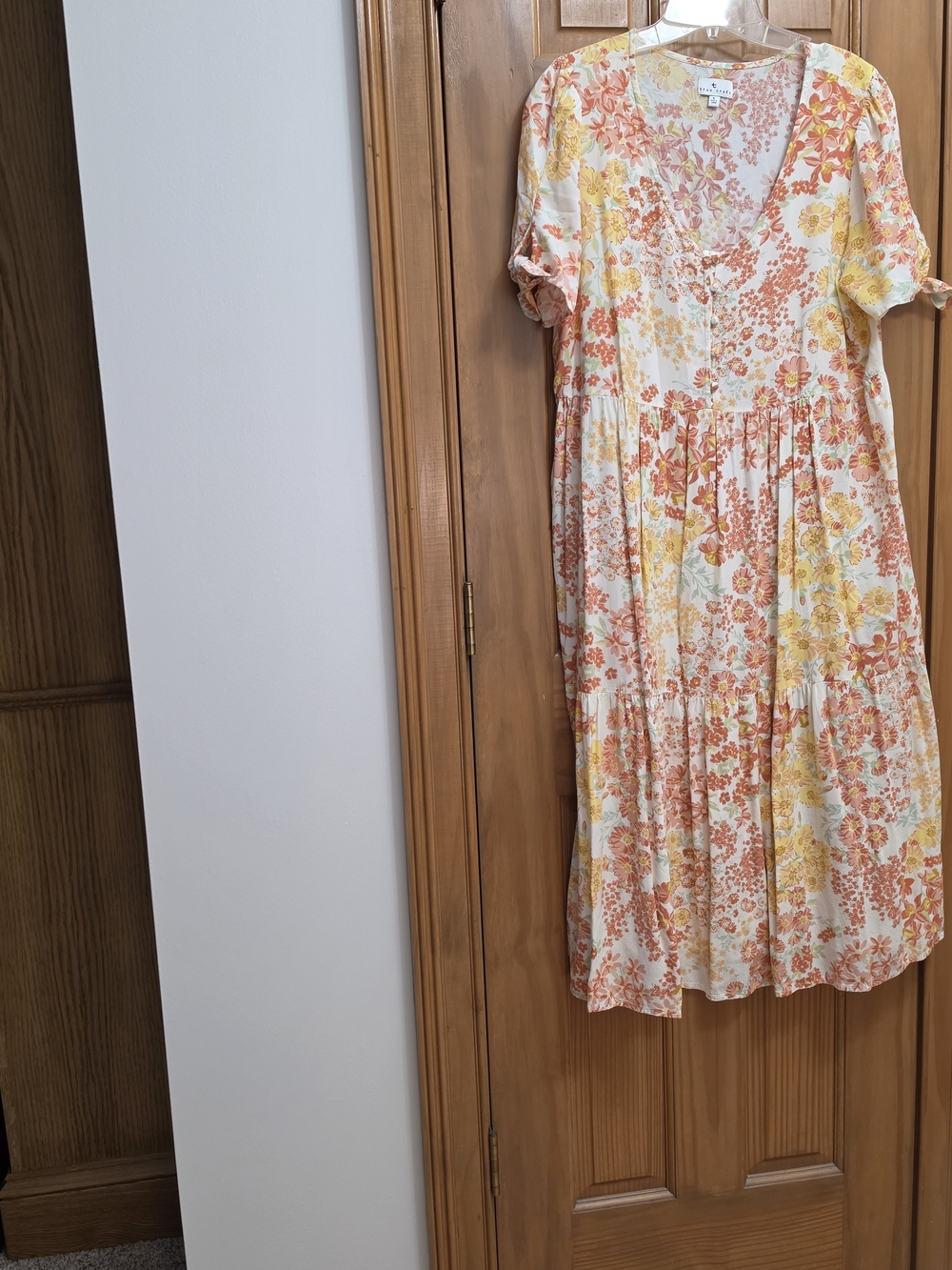 True Craft Cream Midi Dress with Orange & Yellow Floral Print